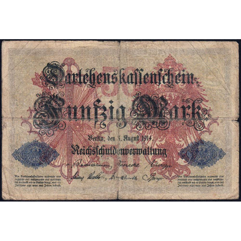 Allemagne - Pick 49b - 50 mark - 05/08/1914 - Série M - Etat : B+