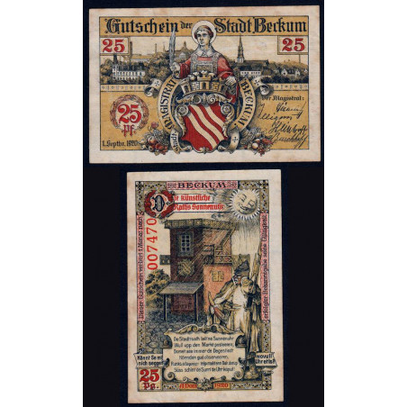 Allemagne - Notgeld - Beckum - 25 pfennig - 01/09/1920 - Etat : TTB