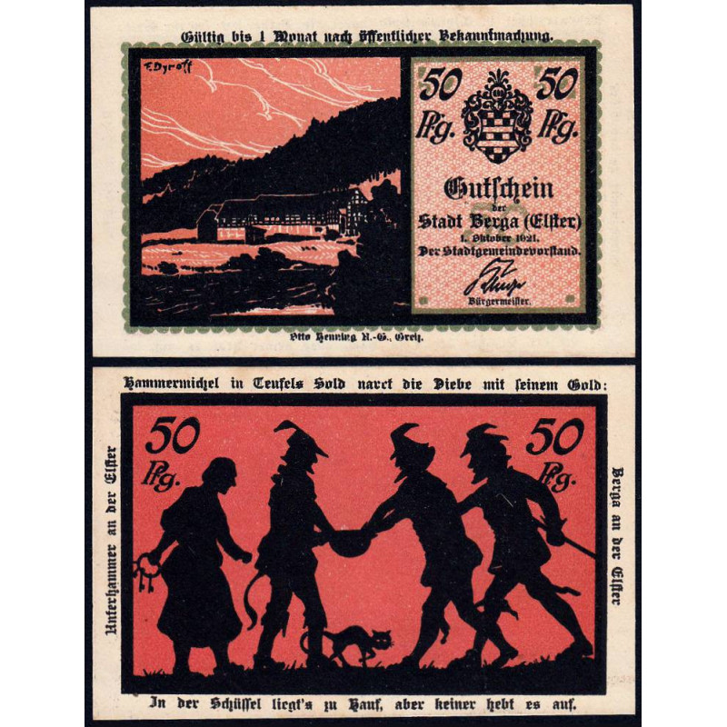 Allemagne - Notgeld - Berga an der Elster - 50 pfennig - 01/10/1921 - Etat : SPL