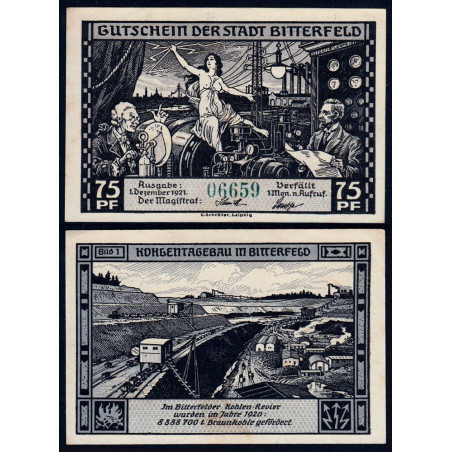 Allemagne - Notgeld - Bitterfeld - 75 pfennig - Type 1 - 01/12/1921 - Etat : SPL