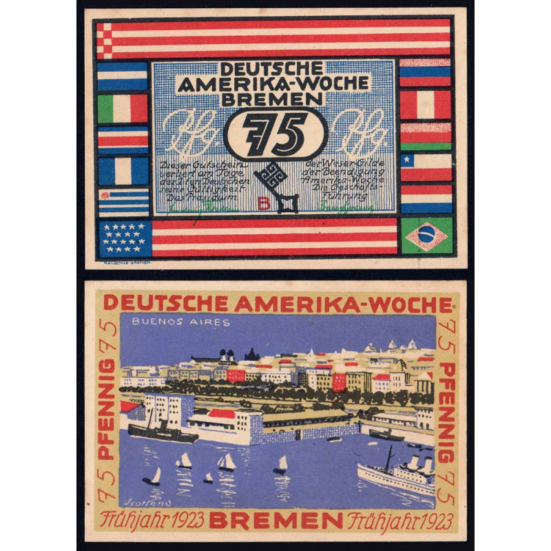 Allemagne - Notgeld - Bremen - Buenos Aires - 75 pfennig - Série B - 1923 - Etat : SPL
