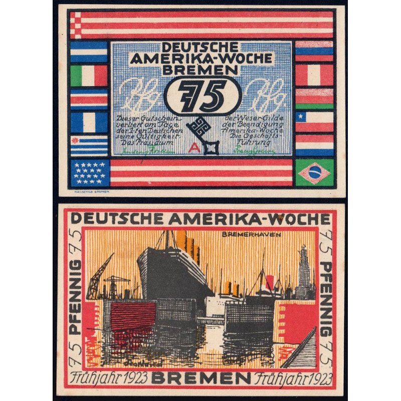 Allemagne - Notgeld - Bremen - 75 pfennig - Série A - 1923 - Etat : SPL