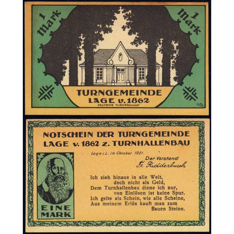 Allemagne - Notgeld - Lage in Lippe - Gymnastique - 1 mark - Type 1 - 10/1921 - Etat : SPL