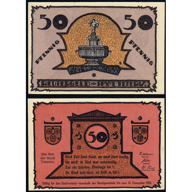Allemagne - Notgeld - Teterow - 50 pfennig - 1921 - Etat : SPL