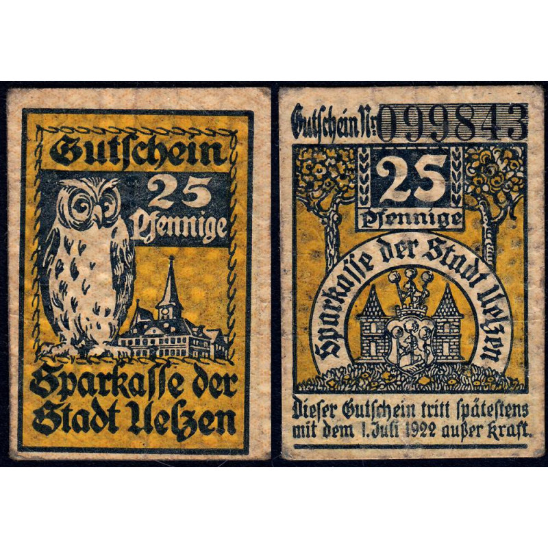 Allemagne - Notgeld - Uelzen - 25 pfennige - 01/07/1922 - Etat : SUP