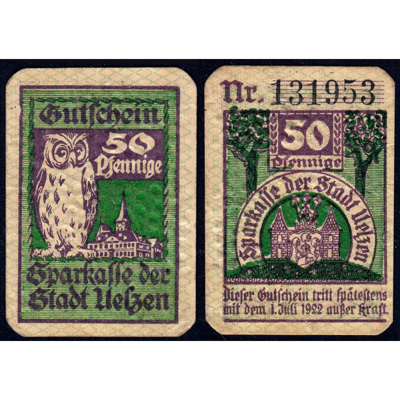 Allemagne - Notgeld - Uelzen - 50 pfennige - 01/07/1922 - Etat : SPL