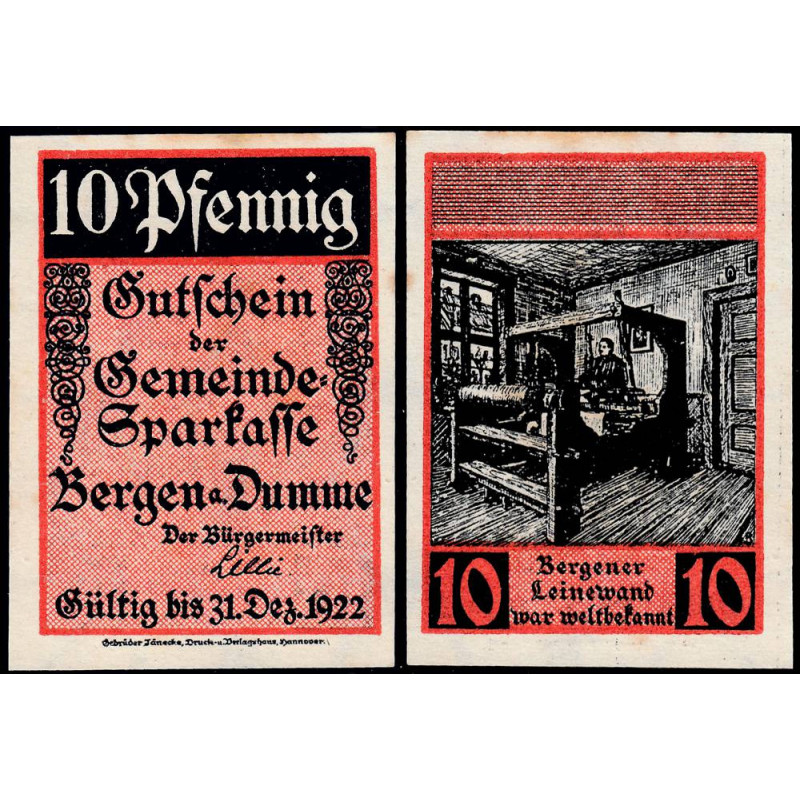 Allemagne - Notgeld - Bergen an der Dumme - 10 pfennig - 1921 - Etat : SPL