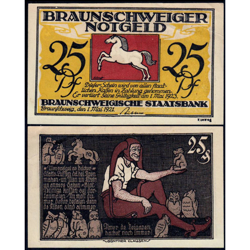 Allemagne - Notgeld - Braunschweig - 25 pfennig - Série 1 - Type d - 01/05/1921 - Etat : SUP+
