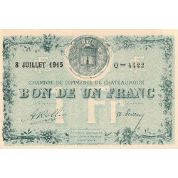 Chateauroux - Pirot 46-11 - 1 franc - Série Q - 08/07/1915 - Etat : NEUF