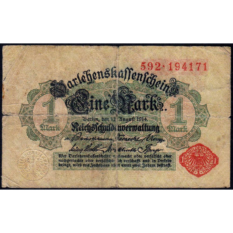 Allemagne - Pick 51 - 1 mark - 12/08/1914 (1917) - Etat : TB-