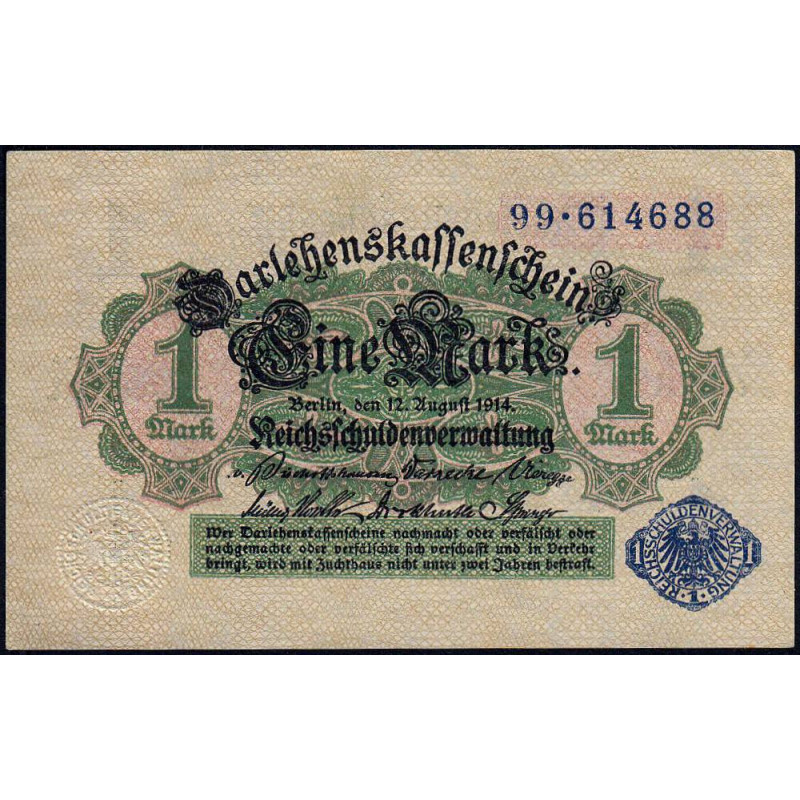 Allemagne - Pick 52 - 1 mark - 12/08/1914 (1920) - Etat : NEUF