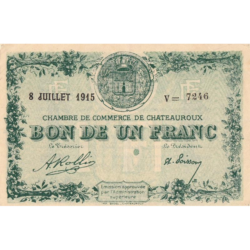 Chateauroux - Pirot 46-11 - 1 franc - Série V - 08/07/1915 - Etat : SUP