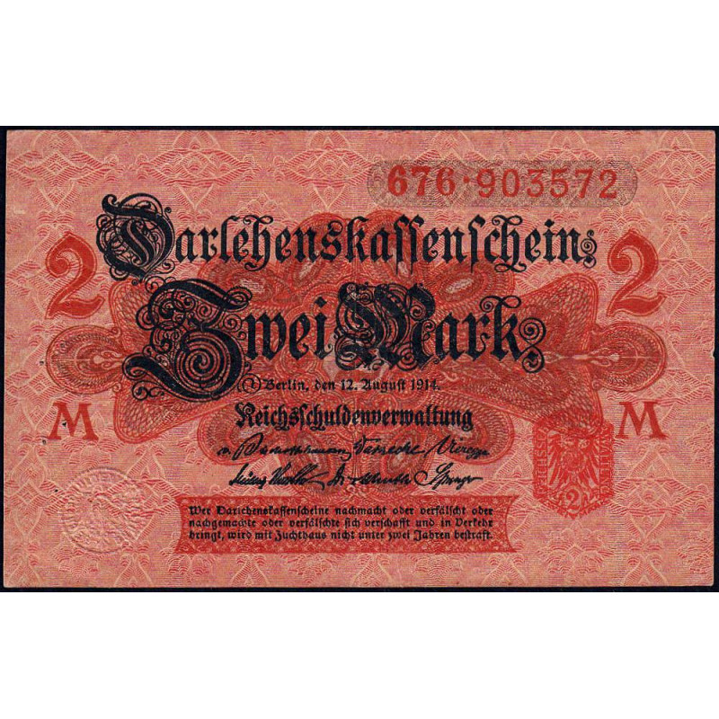 Allemagne - Pick 54 - 2 mark - 12/08/1914 (1917) - Etat : SUP