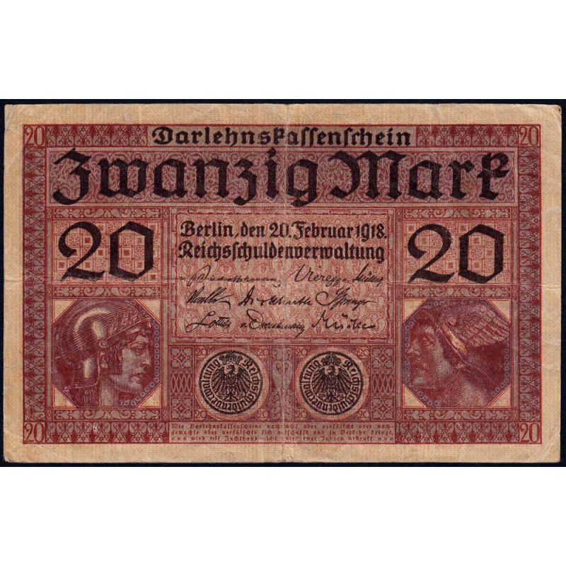 Allemagne - Pick 57 - 20 mark - 20/02/1918 - Série D - Etat : TB