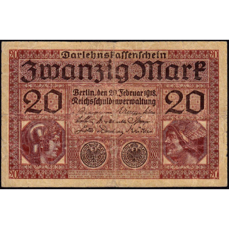 Allemagne - Pick 57 - 20 mark - 20/02/1918 - Série V - Etat : TB