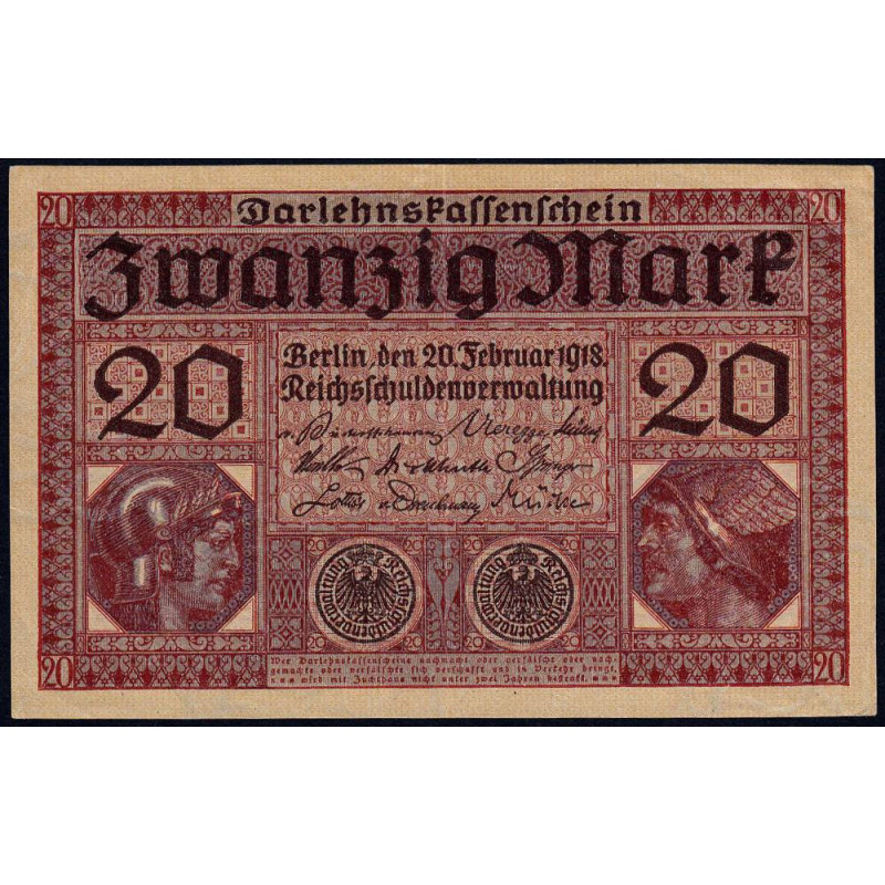 Allemagne - Pick 57 - 20 mark - 20/02/1918 - Série W - Etat : SUP