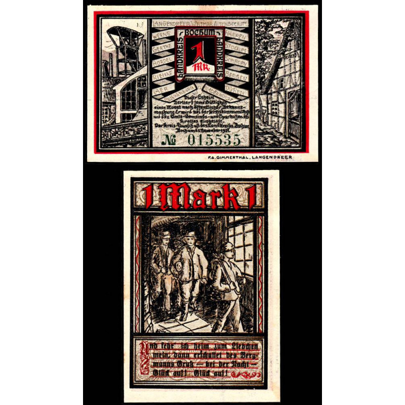 Allemagne - Notgeld - Bochum - 1 mark - Type 1 - 01/11/1921 - Etat : SUP+
