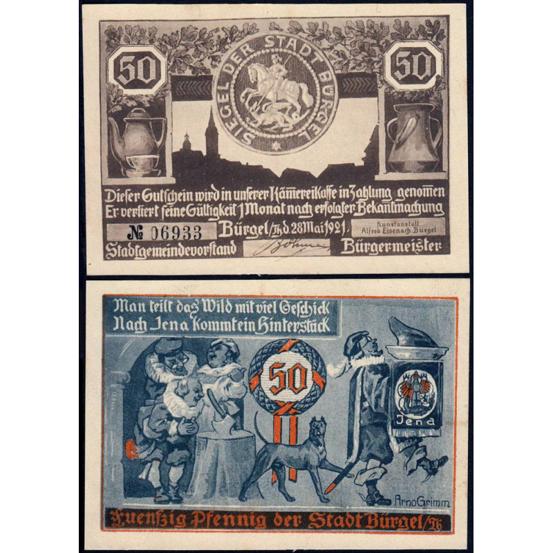 Allemagne - Notgeld - Bürgel - 50 pfennig - 28/05/1921 - Etat : SPL+