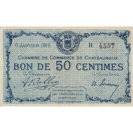 Chateauroux - Pirot 46-14 - 50 centimes - Série H - 06/01/1916 - Etat : TTB