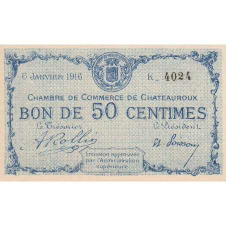 Chateauroux - Pirot 46-16 - 50 centimes - Série K - 06/01/1916 - Etat : SPL+