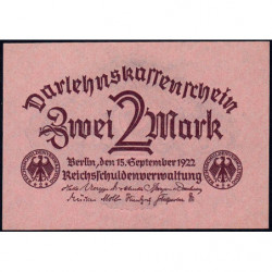 Allemagne - Pick 62 - 2 mark - 15/09/1922 - Etat : NEUF