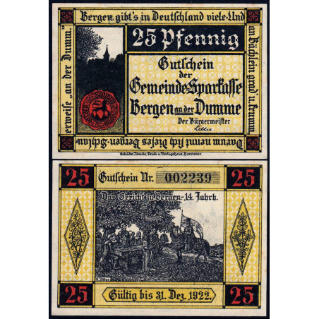 Allemagne - Notgeld - Bergen an der Dumme - 25 pfennig - 1921 - Etat : NEUF