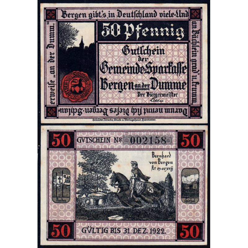 Allemagne - Notgeld - Bergen an der Dumme - 50 pfennig - 1921 - Etat : SPL