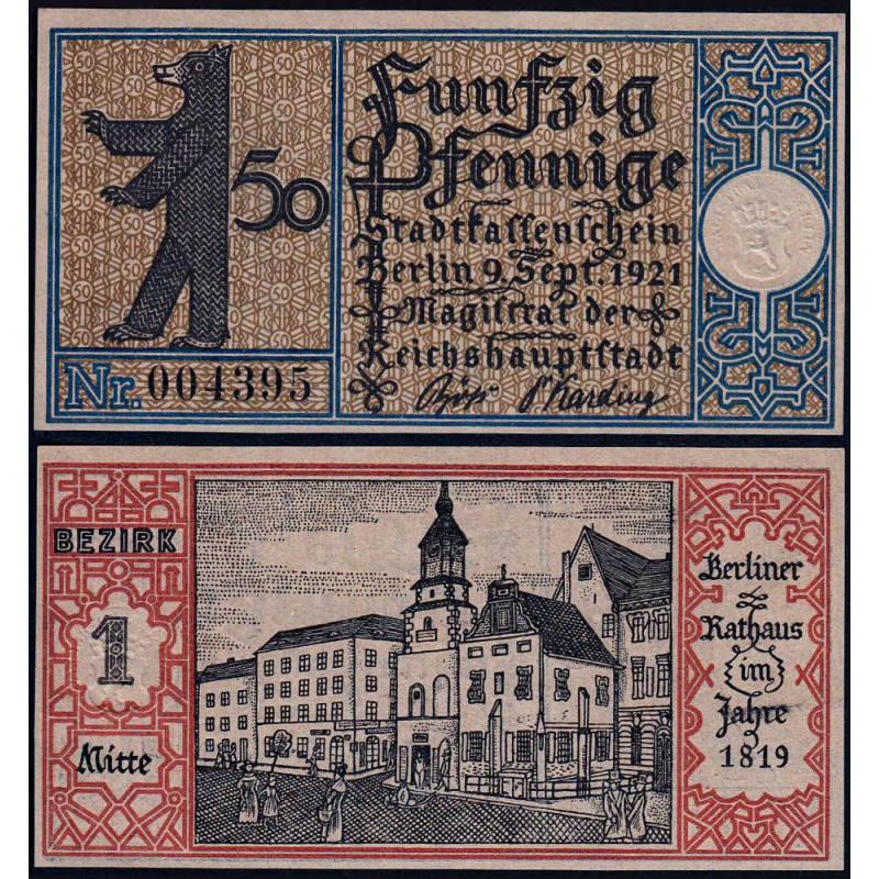 Allemagne - Notgeld - Berlin - 50 pfennig - Type 1/1 - 09/09/1921 - Etat : NEUF