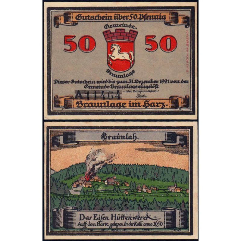 Allemagne - Notgeld - Braunlage - 50 pfennig - Série A - 31/12/1921 - Etat : SUP+