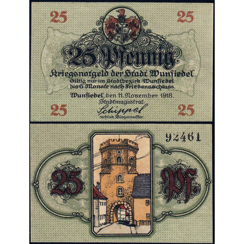 Allemagne - Notgeld - Wunsiedel - 25 pfennig - 11/11/1918 - Etat : NEUF