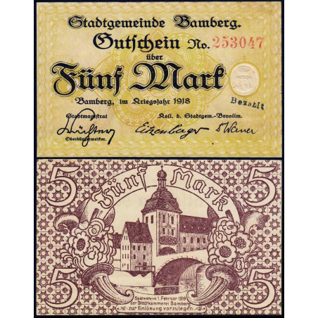 Allemagne - Notgeld - Bamberg - 5 mark - 1918 - Etat : NEUF