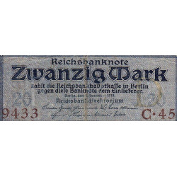 Allemagne - Pick 63 - 20 mark - 04/11/1915 - Lettre H - Série E - Etat : SUP