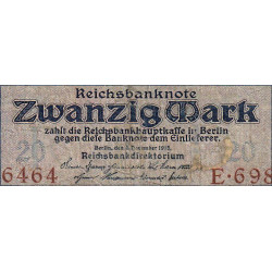 Allemagne - Pick 63 - 20 mark - 04/11/1915 - Lettre H - Série E - Etat : B+