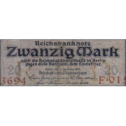 Allemagne - Pick 63 - 20 mark - 04/11/1915 - Lettre K - Série F - Etat : B+
