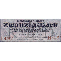 Allemagne - Pick 63 - 20 mark - 04/11/1915 - Lettre O - Série H - Etat : NEUF