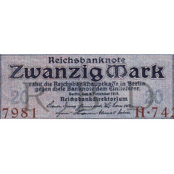 Allemagne - Pick 63 - 20 mark - 04/11/1915 - Lettre O - Série H - Etat : SUP+