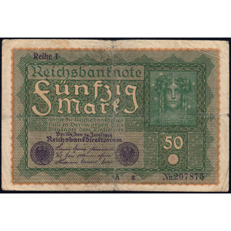 Allemagne - Pick 66_1 - 50 mark - 24/06/1919 - Série a - Etat : TB-