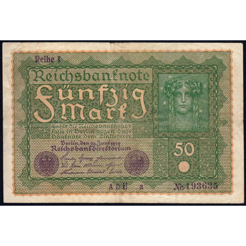 Allemagne - Pick 66_1 - 50 mark - 24/06/1919 - Série a - Etat : TB