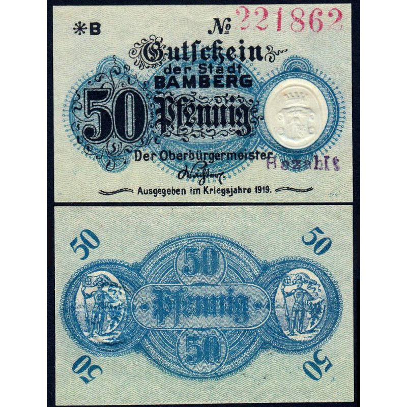 Allemagne - Notgeld - Bamberg - 50 pfennig - Série B - 1919 - Etat : NEUF
