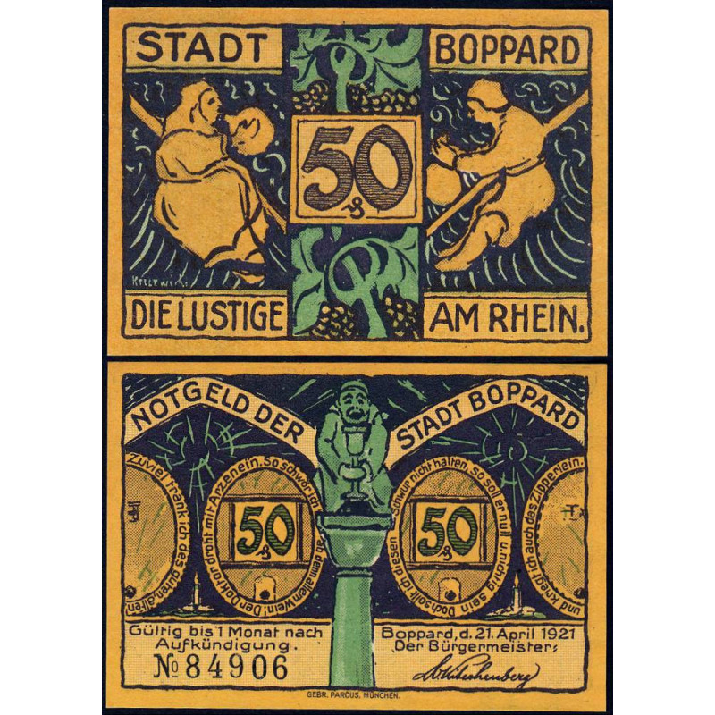 Allemagne - Notgeld - Boppard - 50 pfennig - 21/04/1921 - Etat : NEUF