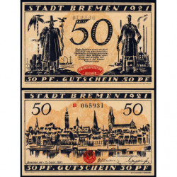 Allemagne - Notgeld - Bremen - Finanzdeputation - 50 pfennig - Série B - 15/09/1921 - Etat : NEUF