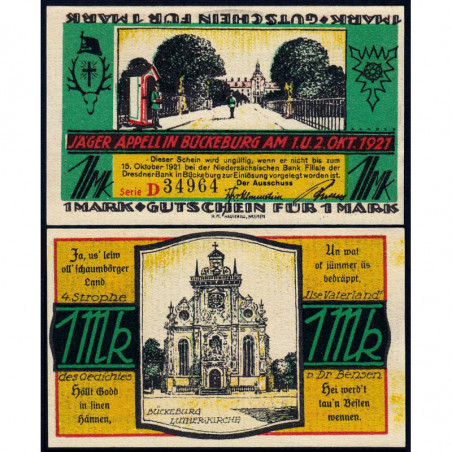 Allemagne - Notgeld - Bückeburg - 1 mark - Série D - 02/10/1921 - Etat : NEUF