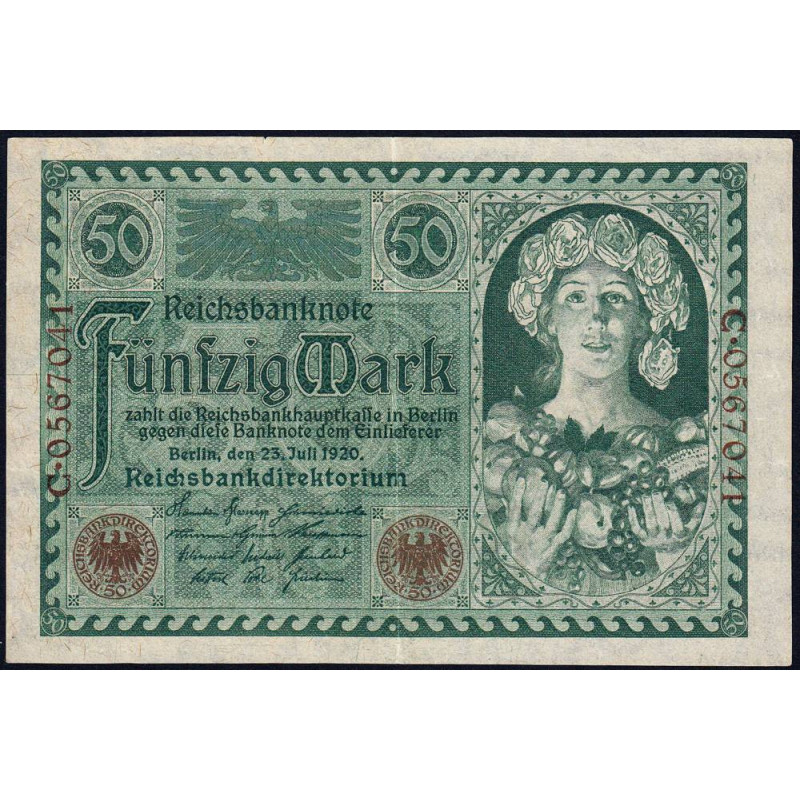 Allemagne - Pick 68_2 - 50 mark - 23/07/1920 - Lettre X - Série C - Etat : SUP