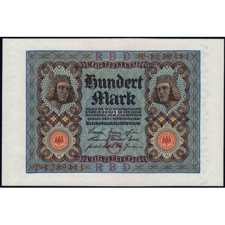 Allemagne - Pick 69a - 100 mark - 01/11/1920 - Lettre G - Série T - Etat : pr.NEUF