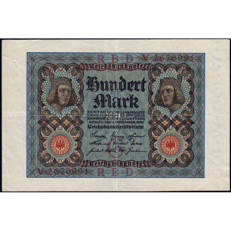 Allemagne - Pick 69a - 100 mark - 01/11/1920 - Lettre G - Série V - Etat : SUP