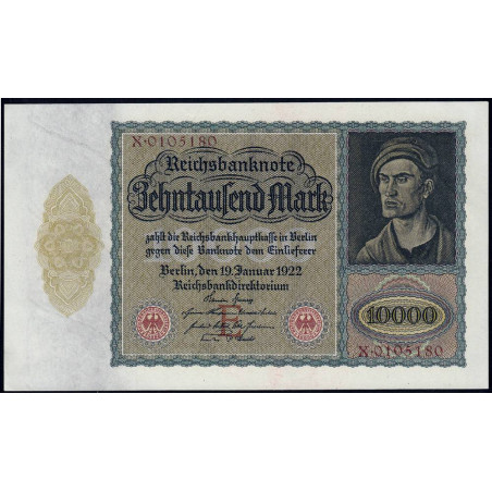 Allemagne - Pick 70_5 - 10'000 mark - Lettre E - Série X - 19/01/1922 - Etat : pr.NEUF