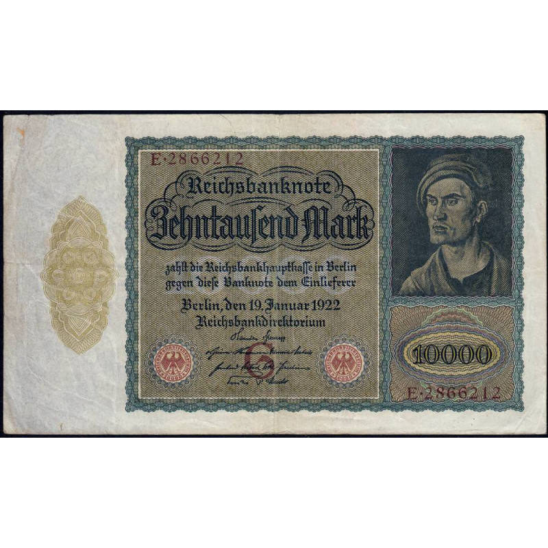 Allemagne - Pick 70_7 - 10'000 mark - Lettre G - Série E - 19/01/1922 - Etat : TTB-