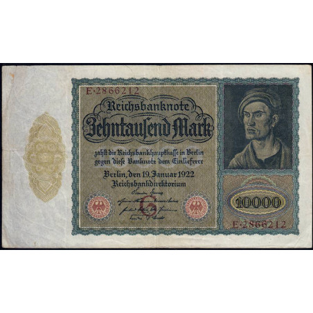Allemagne - Pick 70_7 - 10'000 mark - Lettre G - Série E - 19/01/1922 - Etat : TTB-