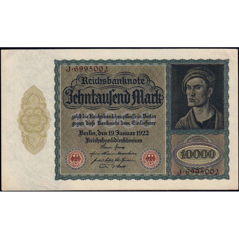Allemagne - Pick 71 - 10'000 mark - Série J - 19/01/1922 - Etat : SPL
