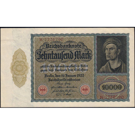 Allemagne - Pick 71 - 10'000 mark - Série K - 19/01/1922 - Etat : SPL+